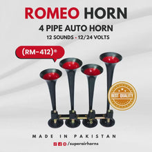 Load and play video in Gallery viewer, ROAD MASTER RM-412 | 4-Pipe Auto Horn with 12 Sounds (12/24 Volts)
